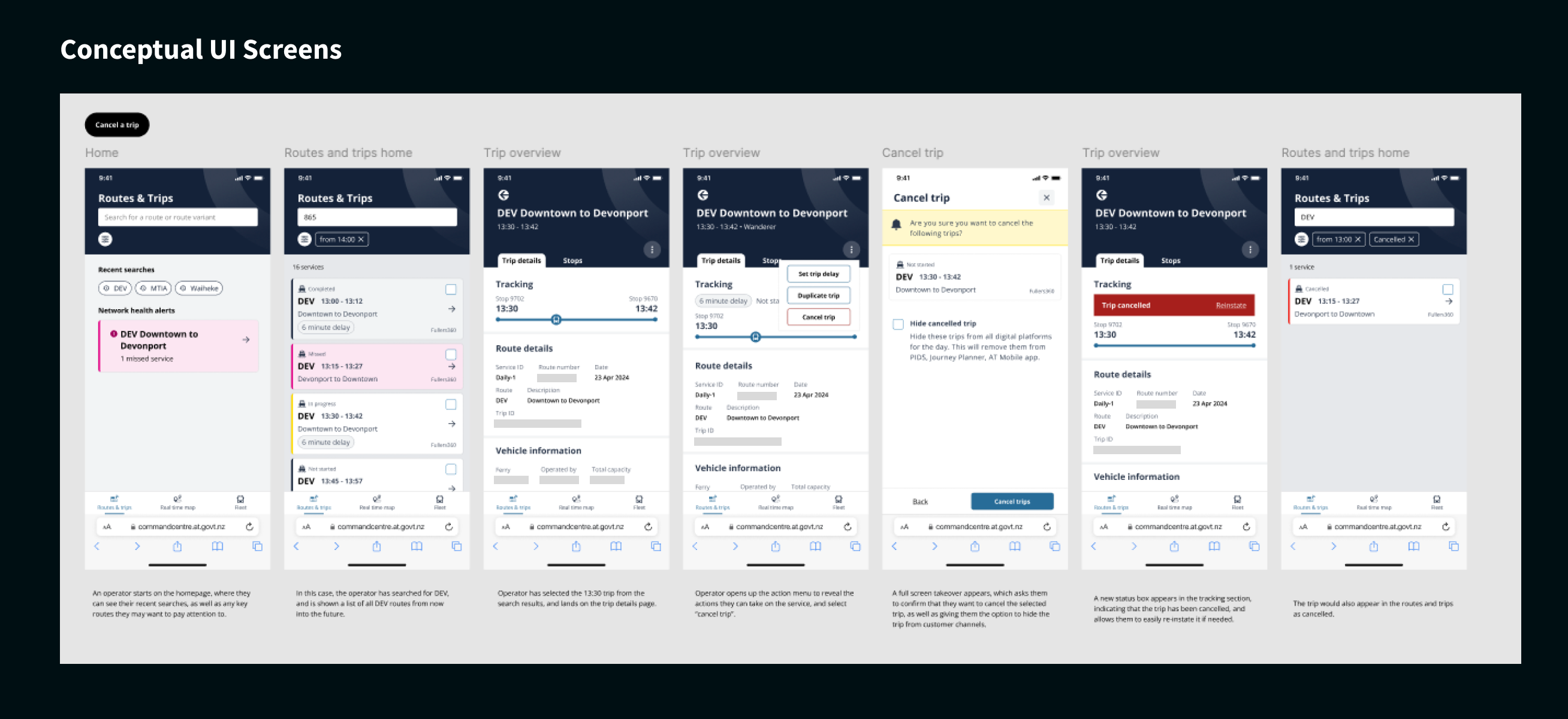 Redacted conceptual screens used in the prototype to explore the mobile experience.